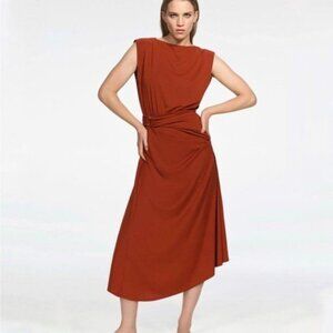 New With Tag Zara Belted Midi Dress Brown Size XL
